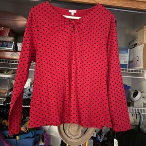 Talbots Red and Black Polka Dot Blouse